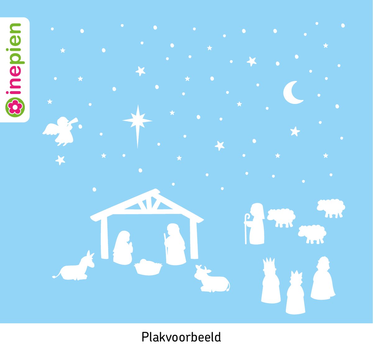 Inepien | herbruikbare raamsticker | Kerstmis | kerststal | wit